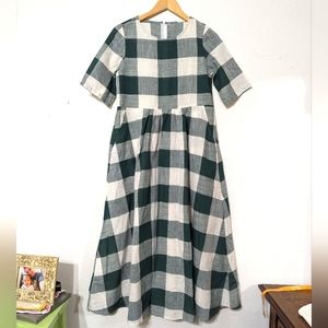 Green Plaid Gingham CottageCore Midi Dress
